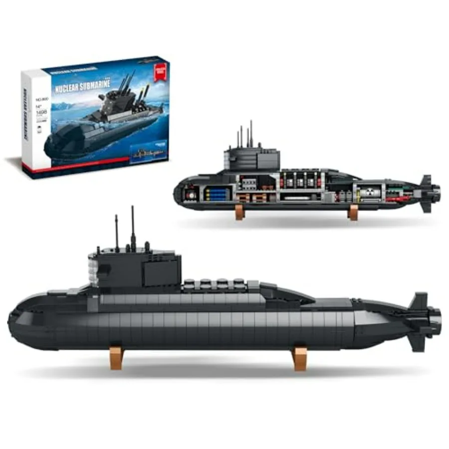 

Nuclear Submarine Building Block Toy Set WW2 Military Battleship Model with Lights 1498 PCS Ideal Gift for Boys Teens Adults Ho