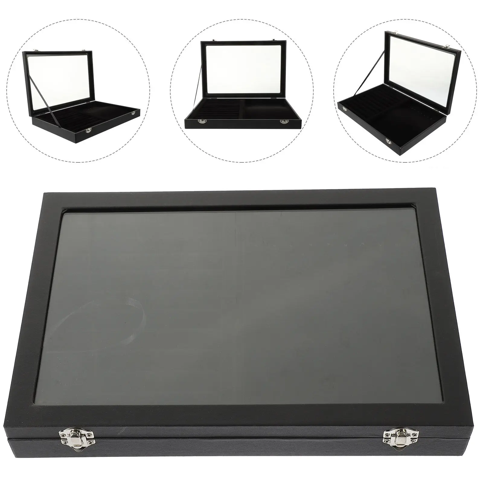 

Jewelry Display Box Clear Glass Cover Thin Stackable Jewelry Organizer Case for Rings Necklaces Earrings Bracelet Storage