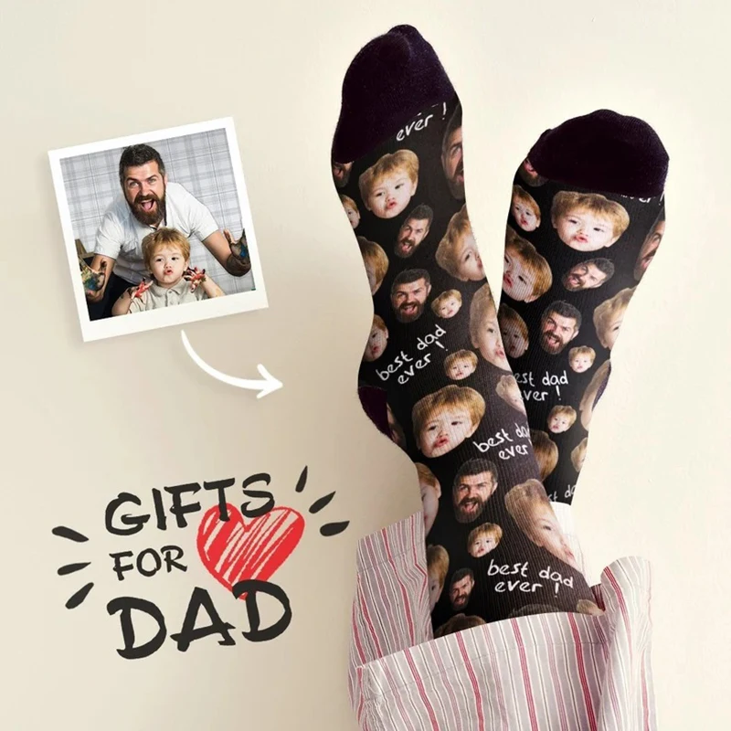 Customized “ best dad ever!"Fashion face socks  interesting tube socks, the best gift for father's Day and birthday for father view 5