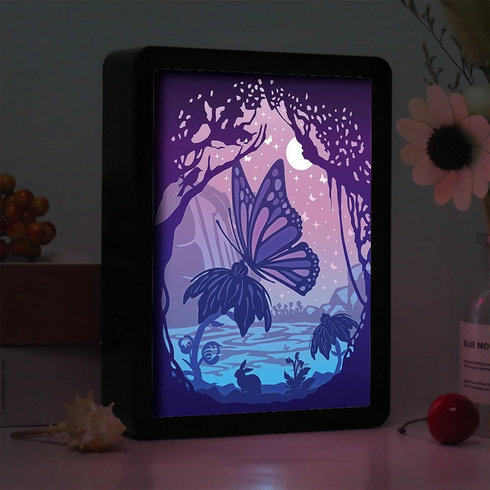 Anime Light Box butterfly Paper Cut Light Box Baby Night Light 3d shadow box Led Lights USB Bedside Lamp Room Decoration Gift