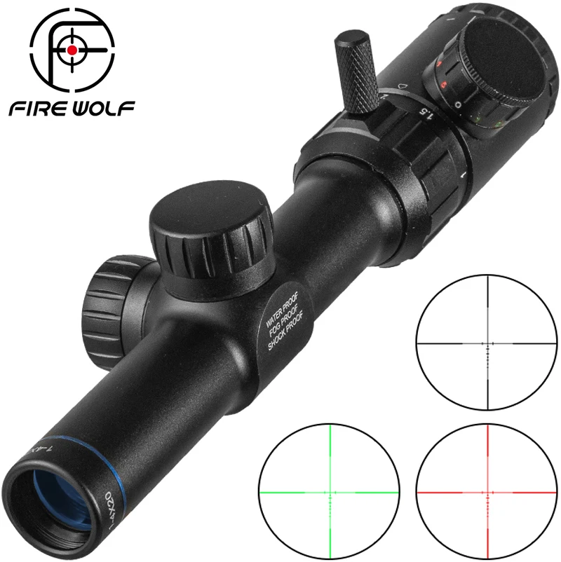 

FIRE WOLF 1-4x20 Rifle Scope Green Red Illuminated Riflescope Range Finder Reticle Rifle Scope Air Rifle Optical Sight Hunting