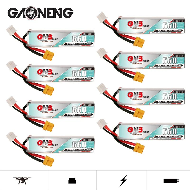 1-10Pcs GNB 2S 550mah 90C/180C LiPo Battery For Helicopter Quadcopter FPV Drone TINY8X Beta75S Parts 7.4V Rechargeable Battery