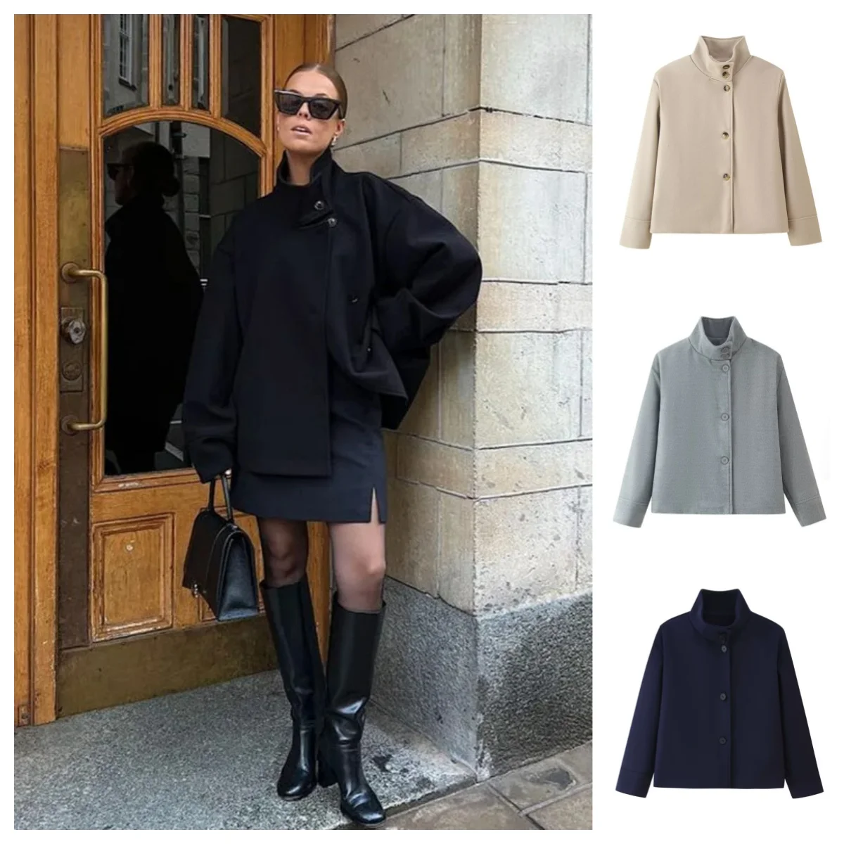 Stand Collar Women Winter Woolen Coat 2026 Spring Single Breasted Loose Female Long Sleeve Jacket Office Lady Street Short Coats