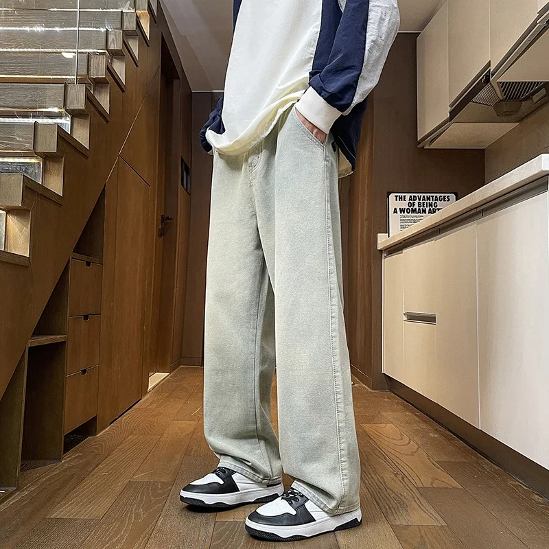 

Harajuku Vintage Jeans Men's Autumn New Straight Fashion Casual Trousers Loose Solid Color Classic Male Denim Pants