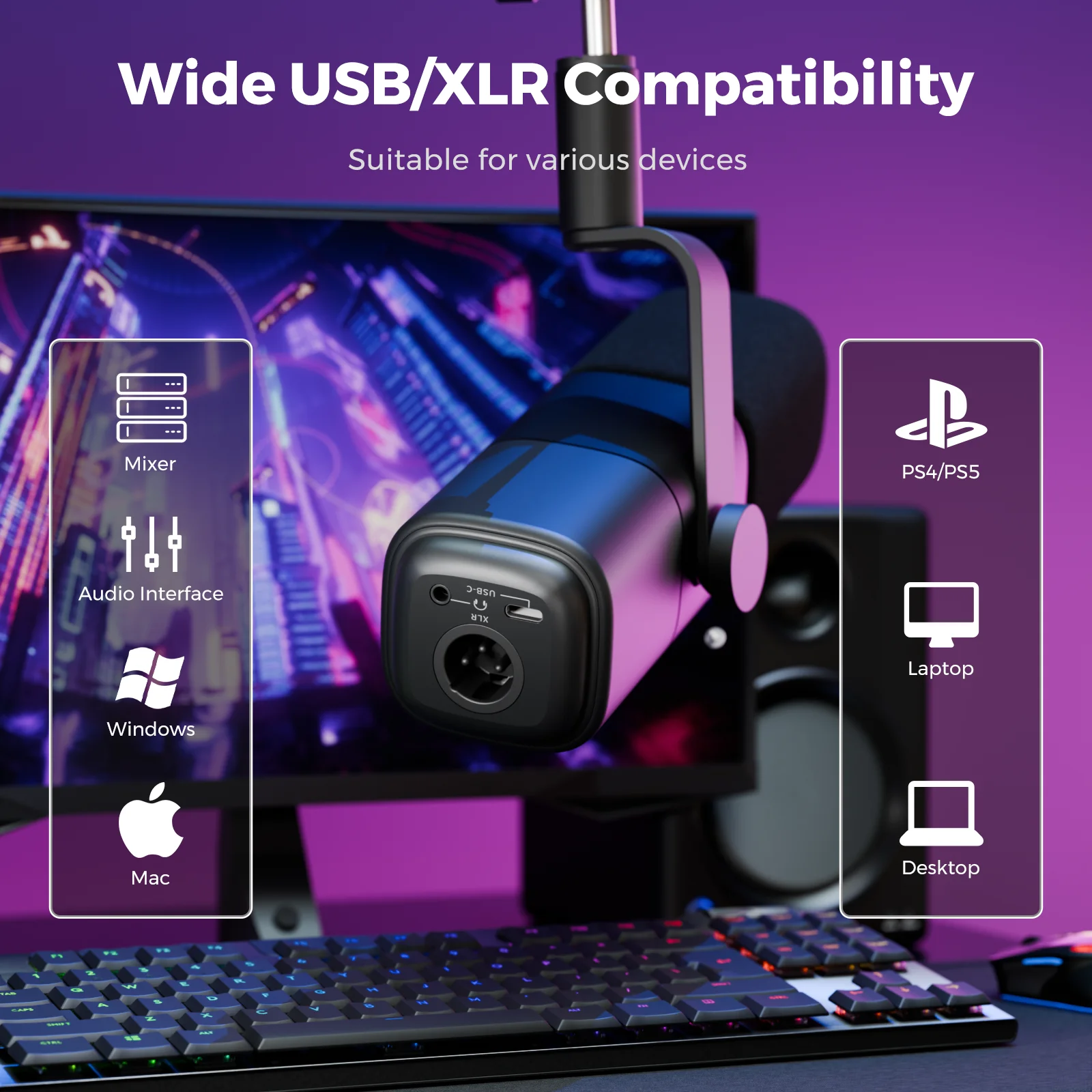 Mikrofon Dinamis NearStream USB XLR dengan Boom Arm Profesional untuk PC, Set Studio Gaming, Rekaman Podcast, dan Streaming