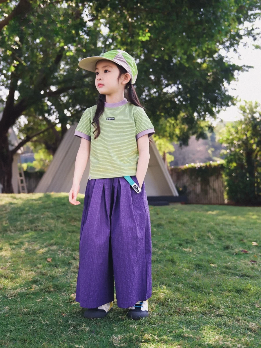 Lightweight Breathable Girls Wide Leg Pants Summer New Outdoor Quick Dry Loose Children's Pants Casual Style Long Pants Polye...