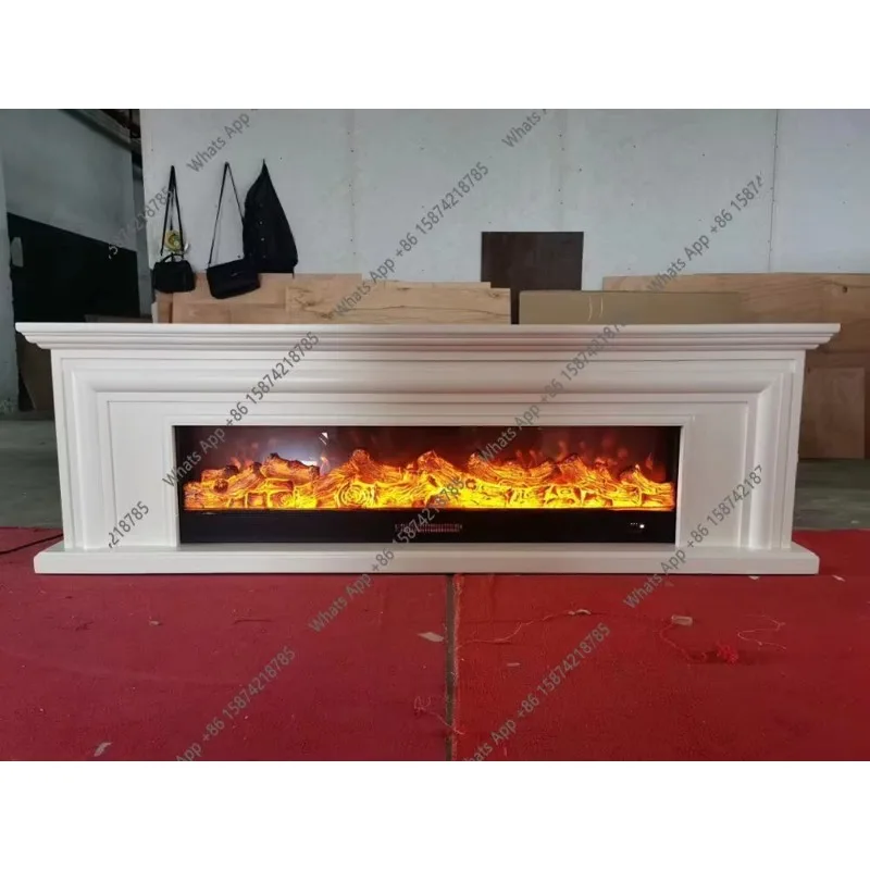 X Electric Fireplace Set European Style Chimneypiece W200cm Wooden Mantel Plus Firebox Artificial LED Optical Flame Decoration X