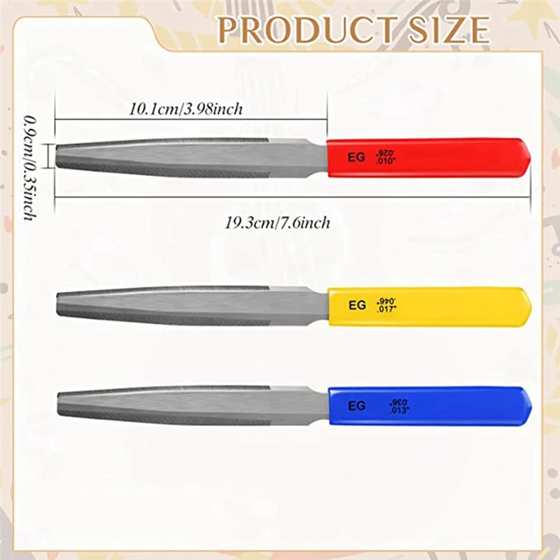 High-end 3Pieces Tapered Guitar Nut File Nut Slotted File Set Double Edge Wire File Electric Guitar Wire Tool for Bass,7.6 Inche