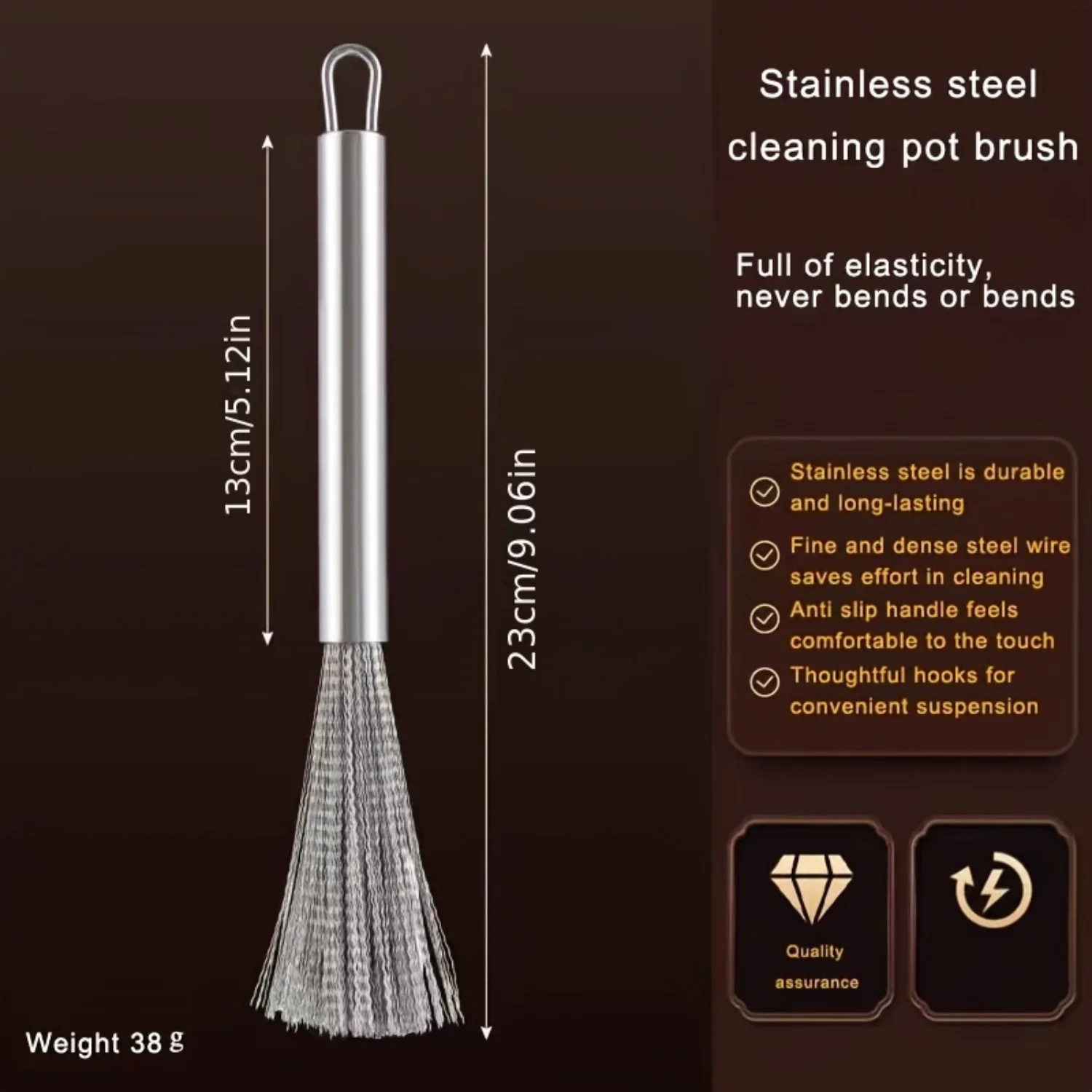 304 Stainless Steel Cleaning Brush, 13cm/5.12in Comfort Grip, Efficient Scrubber With Hanging Loop, Durable Metal Pot Cleaner F