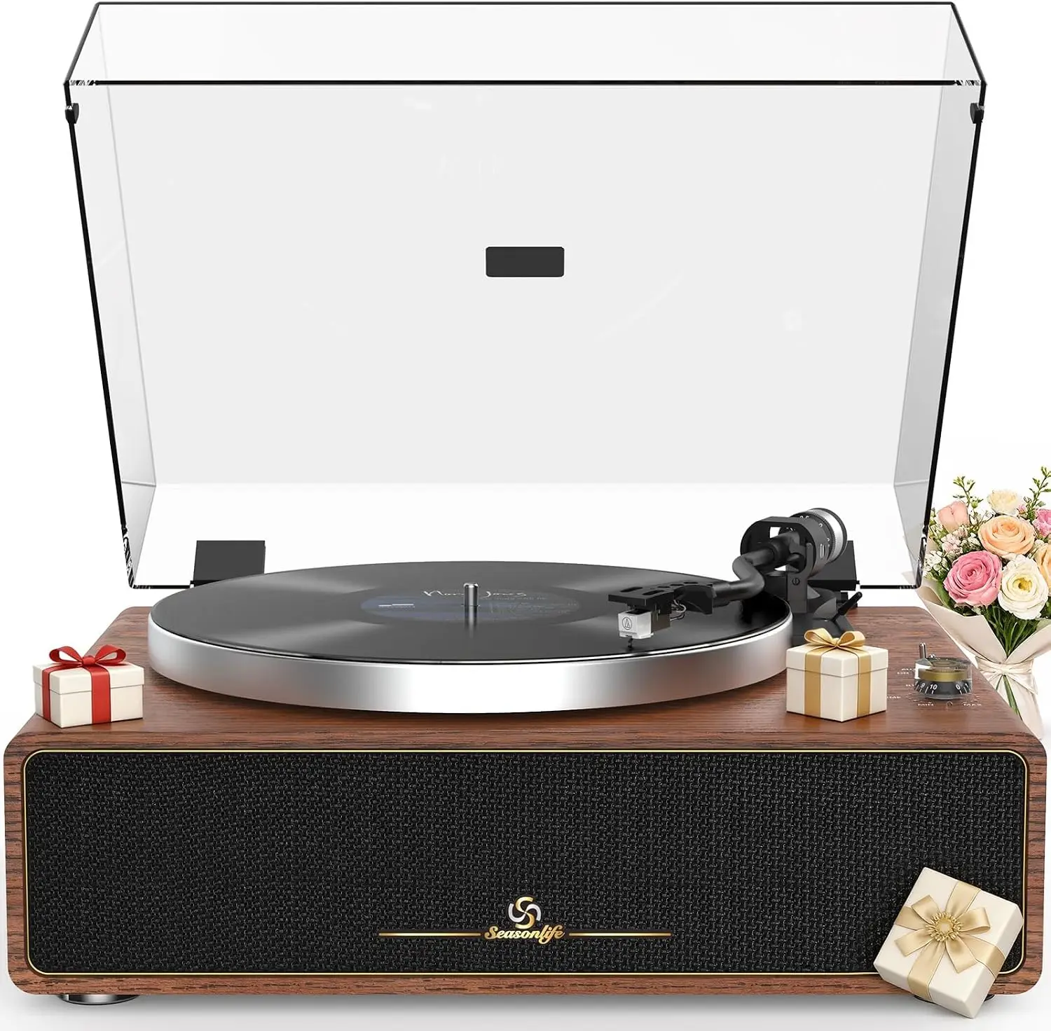 AllInOne Vinyl Record Player Belt Drive 4 Speakers Bluetooth AT3600L Magnetic Cartridge Adjustable Counterweight AutoStop RCA AU