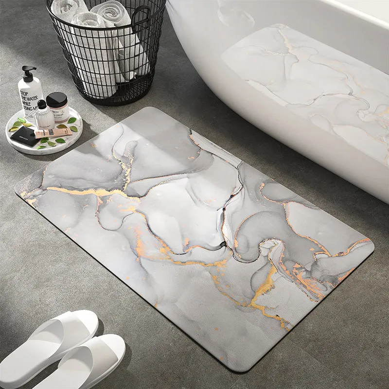 Light luxury marble bathroom floor mat, bathroom absorbent quick drying floor mat can be cut