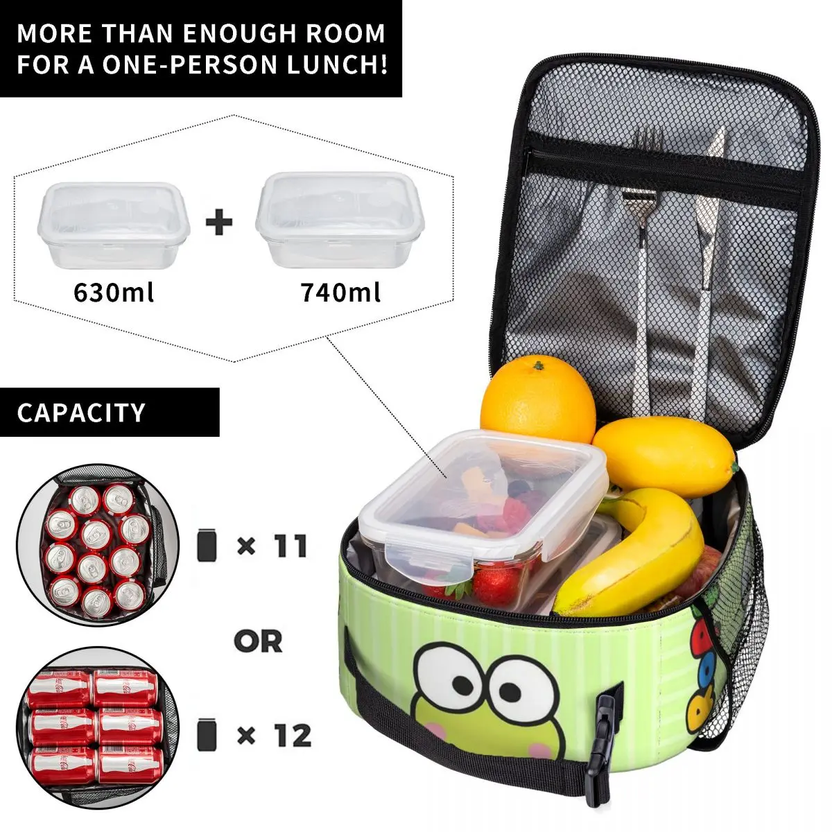 Custom Keroppi Kawaii Lunch Bag Cooler Warm Insulated Lunch Box per lavoro ufficio Picnic Food Tote Bags portatili