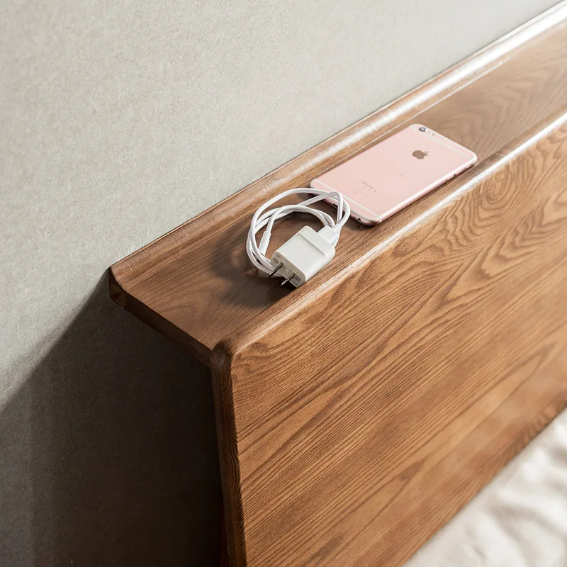 Łóżko dwuosobowe z litego drewna w stylu skandynawskim do sypialni, rozmiar 1.8 metra lub 1.5 metra.