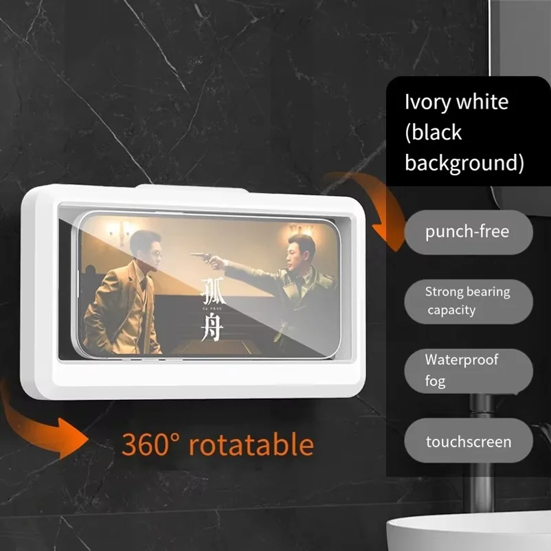 Punch Free 360° Rotatable Waterproof Anti-Fog Shower Phone Holder Touch Screen Wall Mount Case Horizontal Vertical For Phones