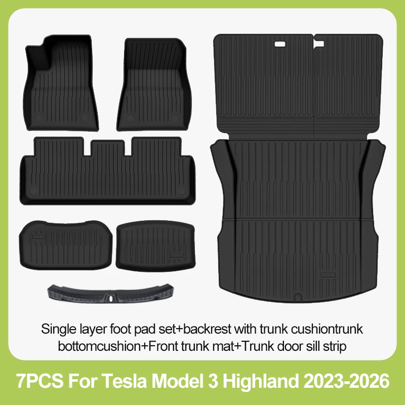Autovloermatten voor Tesla Model 3 Highland 2024, 2025, 2026, all-weather TPE bagagematten voor en achter, opbergmat