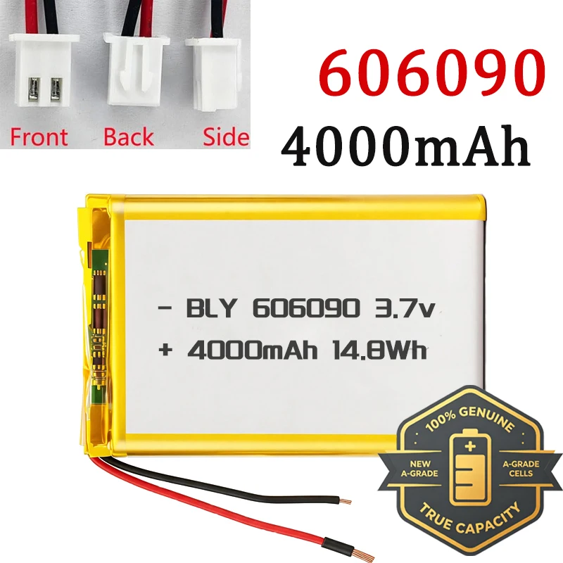 606090 3.7V 4000mAh Polymer Lithium Rechargeable Battery With XH2.54 Plug For GPS Navigator MP5 Bluetooth Headset PS4