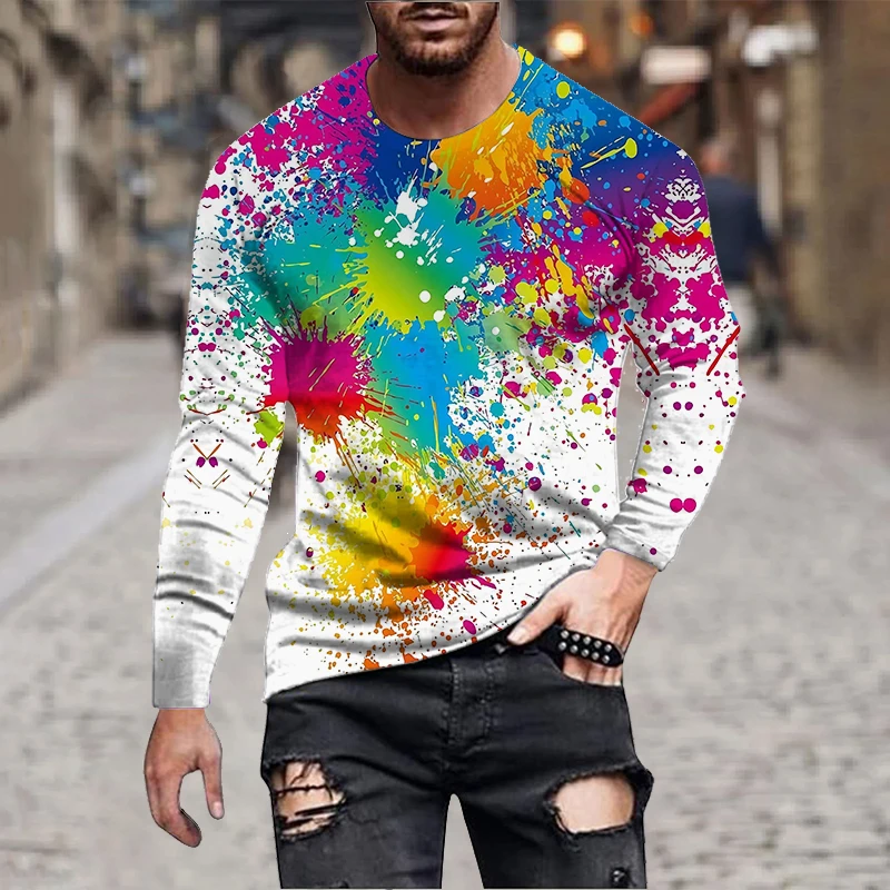 Graffiti Tie Dye 3D Print T-Shirts Men\'s Fashion Long Sleeve T Shirt Casual Streetwear Pullovers Harajuku Tops Kid Tees Clothing