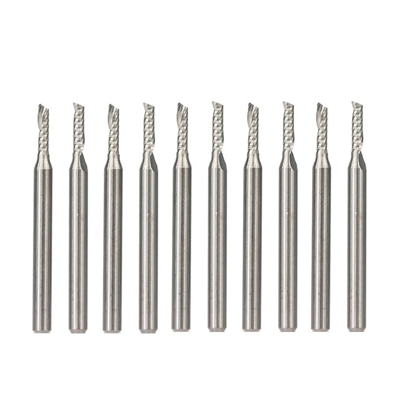 10pcs Single Flute End Mill 3.175 （1/8“”）shank  Spiral Router Bits for Cut Wood/Plastic 1 Flute CNC Milling Cutter