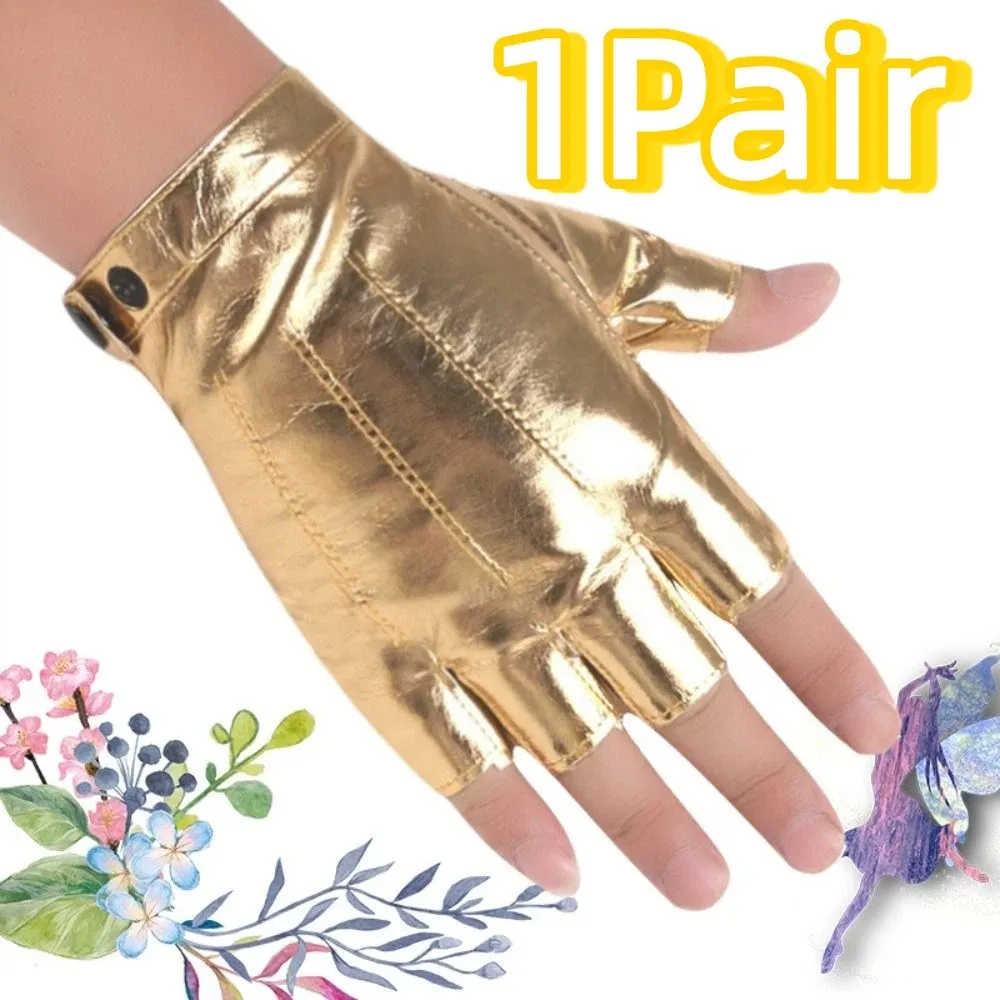 Fashion Punk PU Driving Gloves Button Design Anti-Slip Fingerless Mittens Gothic Breathable Performance Gloves Outdoor