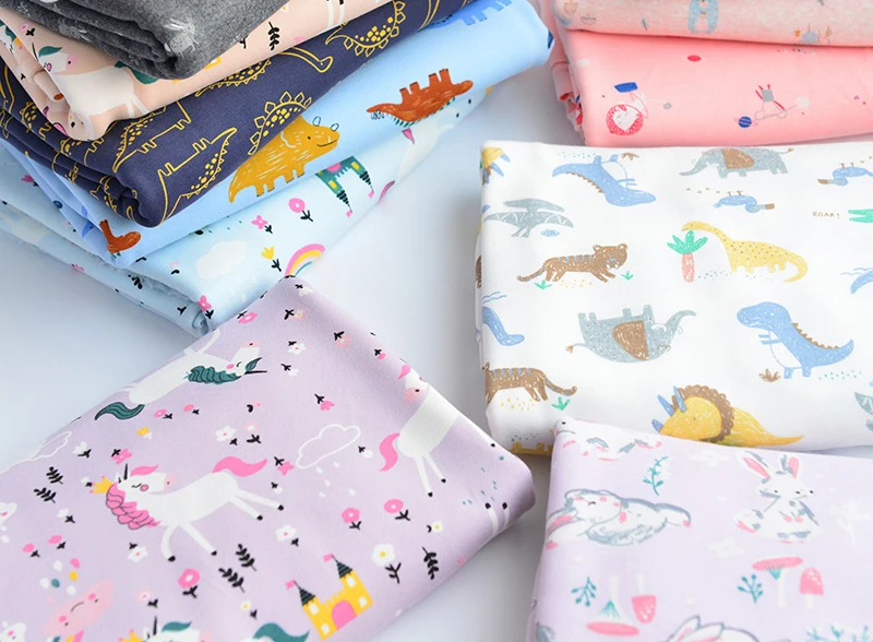 Pure rabbit Cotton Fabric Children's Jersey Knit Fabric 100% Princess Kids Dress Sewing Cute cartoon Printed 50x170cm