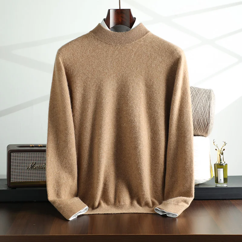 New {100% Cashmere} Men\'s Cashmere Hot Selling Half High Collar Casual Solid Color Knitted Sweater for Men