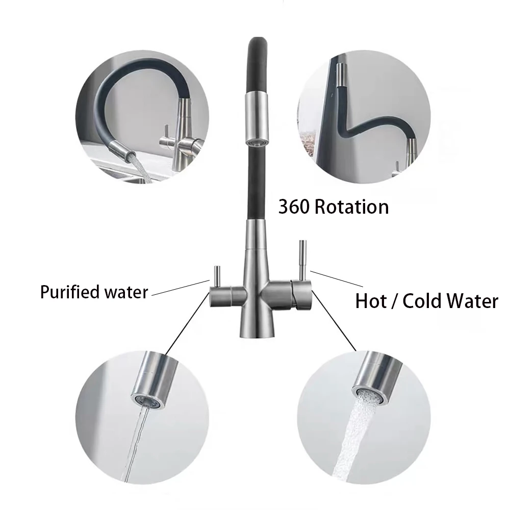 Purified Water  & Hot / Cold Basin Faucet , Two Model Water Out ,Silicone Tube 360 Rotation ,304 Stainless Steel Body Material