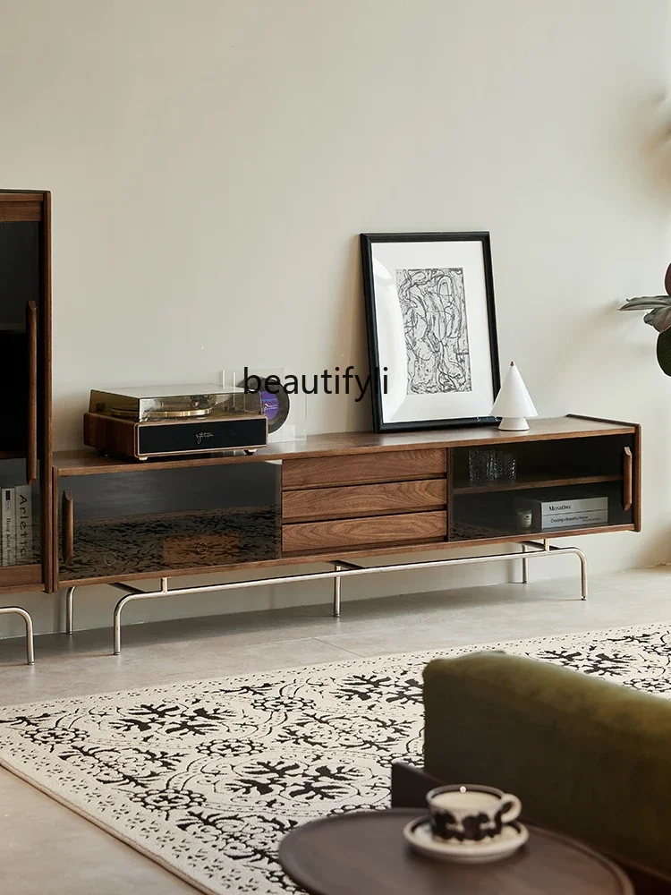 خزانة تلفزيون من خشب الجوز الأسود، خزانة تخزين من الخشب الصلب الفرنسي القديم، خزانة عتيقة متوسطة لغرفة المعيشة، شقة صغيرة #4