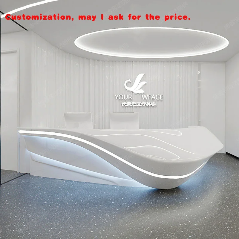 custom.High-End Large Custom Glass Fiber Reinforced Plastic Reception Desk Painted Company Bar Wood Art Solid Wood Sliced