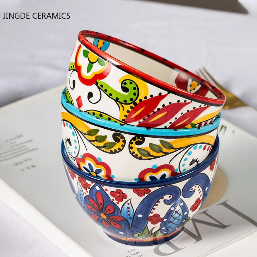 

Creativity Bowl Tableware Storage Decorative Plate Hand-painted Flowers Ceramic Bowl Kitchen Rice Salad Noodles Soup Bowls