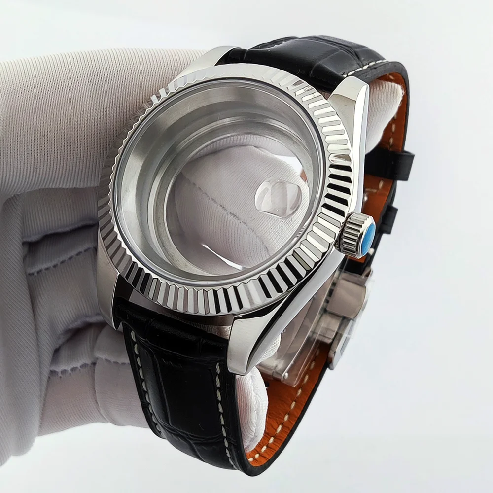 NH35 watch case 904L stainless steel sapphire glass leather strap case luxury men's watch case NH35 watch case