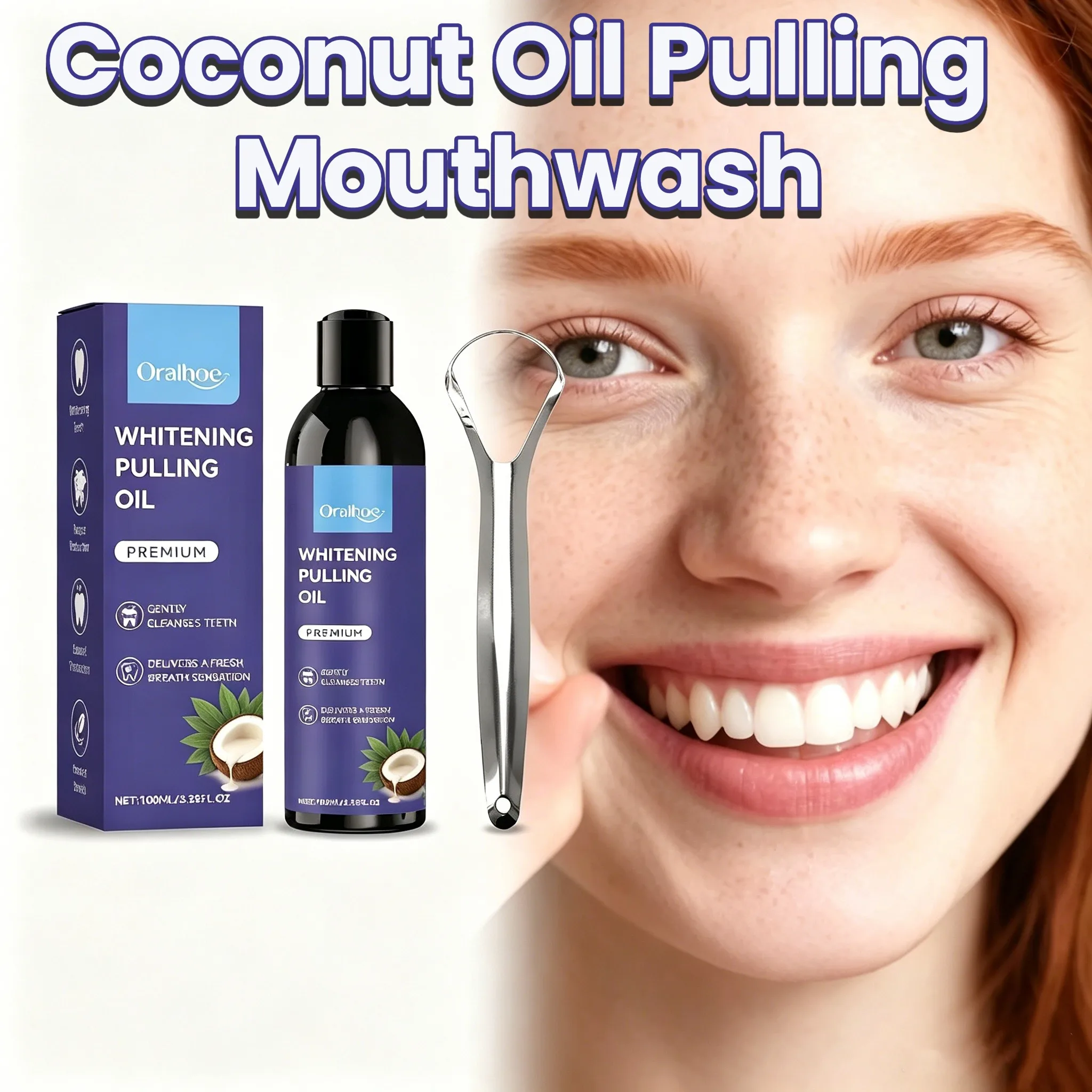Coconut Oil Pulling Mouthwash With Mint Tongue Scraper Alcohol Free Teeth Whitening Oral Rinse Non-greasy For Fresh Breath Healthy Gum Soothing Gums Natural Fluoride Free Anti Plaque Clean Mouth Wash Vegan Travel Size New