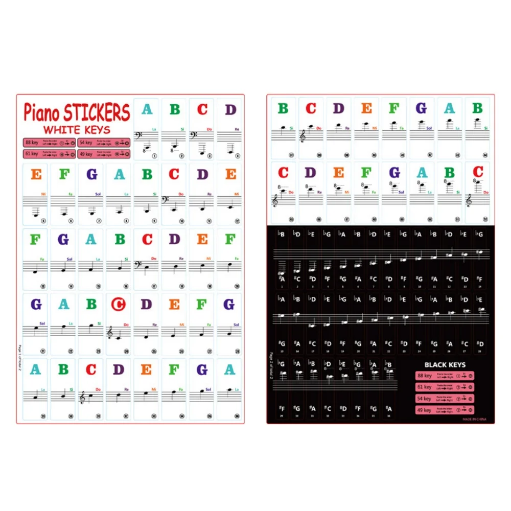 2 sets pianotoetsenbordstickers 88/61/54/49 toetsen met verwijderbare gekleurde notenetiketten Beginner Letter Piano Stickers