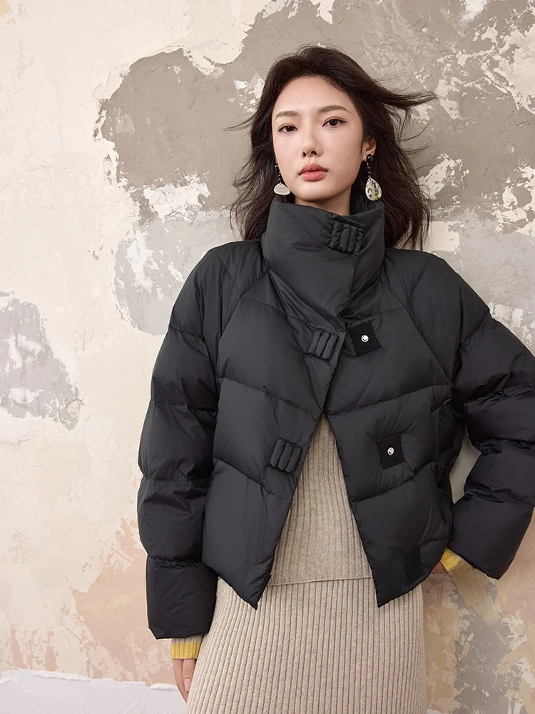 

Пальто женское из искусственной кожи с пуговицами по бокам, утепленное, с наполнителем из 90% белого пуха, теплый, длинный рукав...