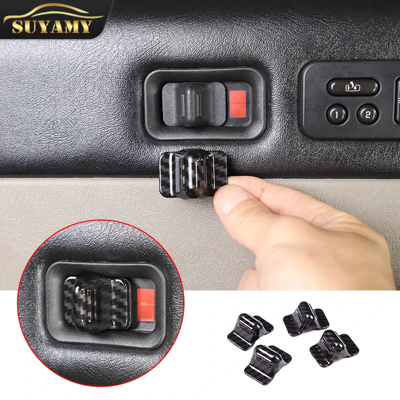 

For Hummer H2 2003-2007 Car Safety Lock Switch Cover Decorative Sticker Trim Styling Accessories ABS Carbon Fiber/Silver 4pcs