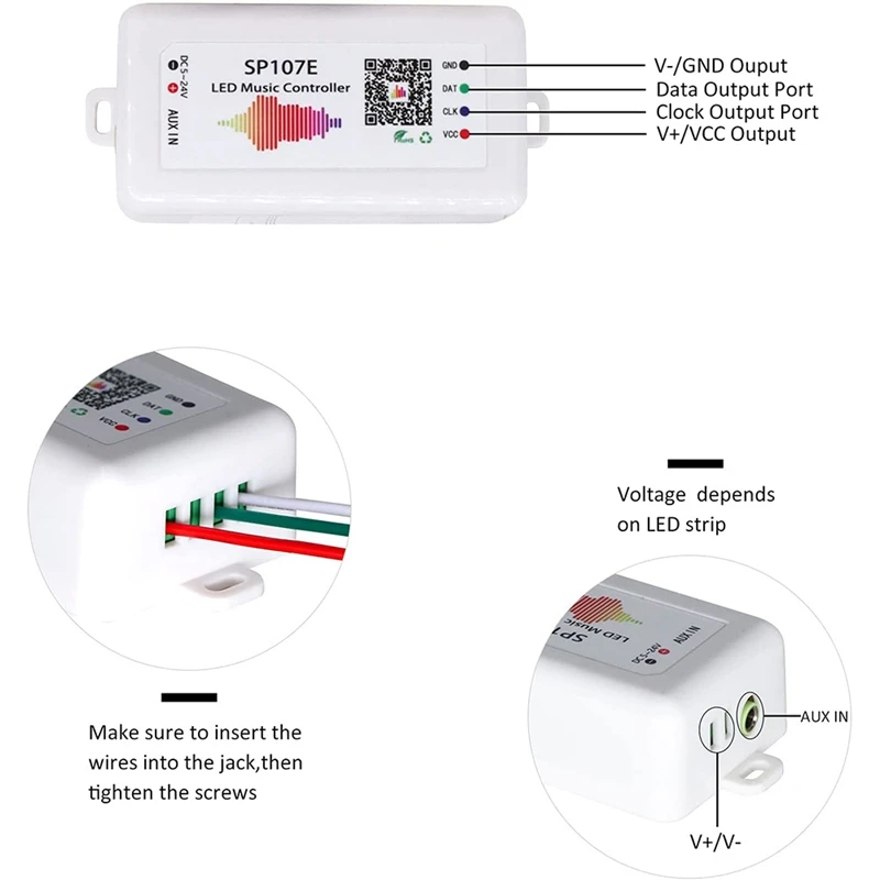 2Pcs SP107E LED Controller Bluetooth Pixel IC SPI Music By Phone APP For WS2812 SK6812 RGBW APA102 Strip DC5-24V