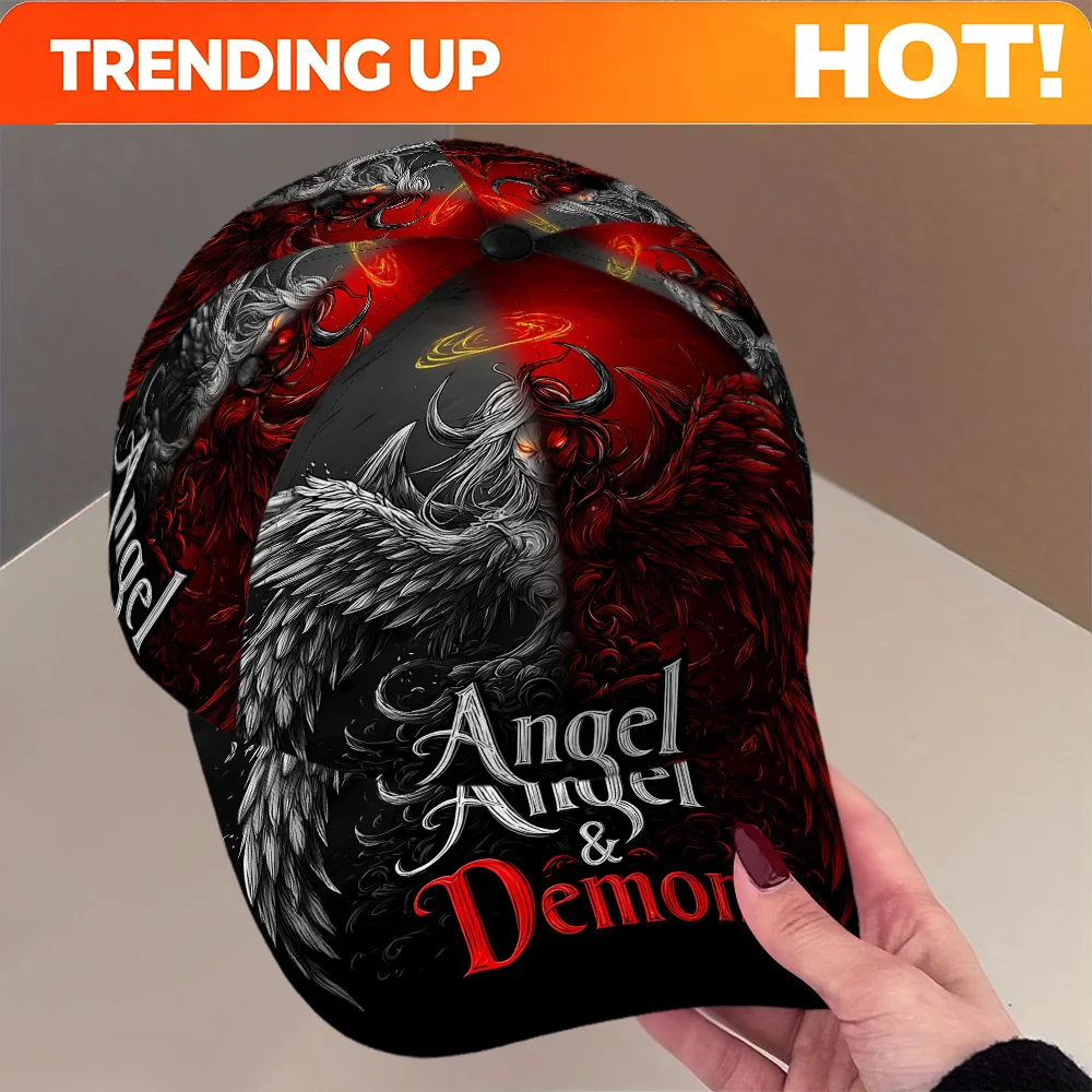 Custom 1pc, Two-Dimensional Flat Baseball Cap – Adjustable Snapback, Angel Vs. Demon Polyester, Lightweight And Breathable