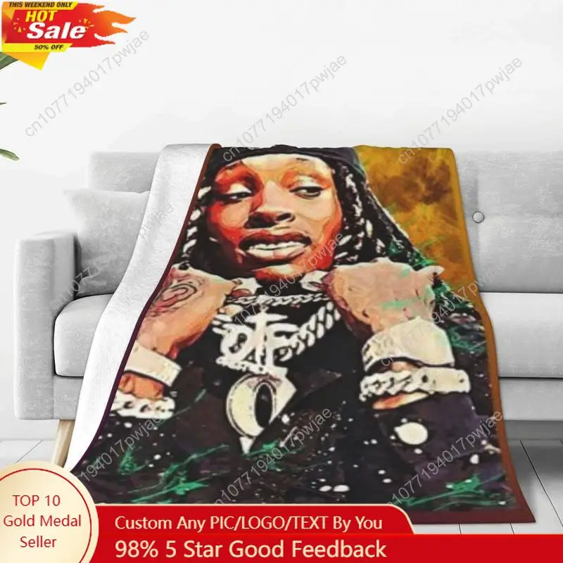 

King Von Graphic Flannel Fleece Blanket Soft Lightweight Warm Allergy-Free Machine Washable Digital Print for Sofa Bed Trave