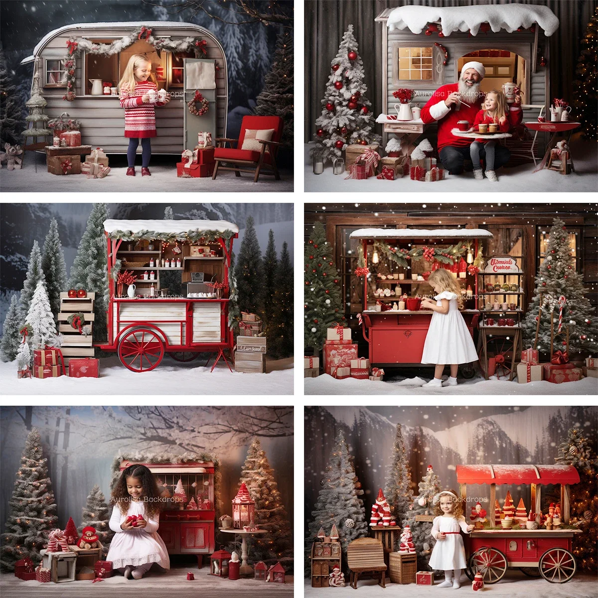 

Горячая шоколадная тележка с рождественскими украшениями, елочные фоны, детские фотографии, детские фотосессии для взрослых, рождественский магазин, фон