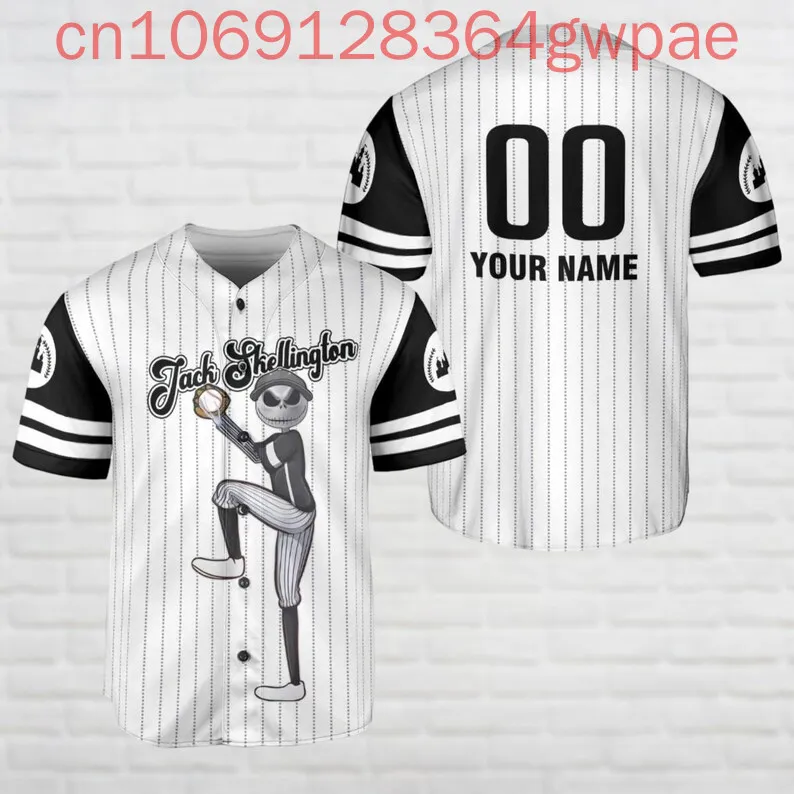 

Jack Skellington Baseball Jersey Men's Women's Kids Casual Sports Jersey Disney Summer Short Sleeve Baseball Uniform T-shirt