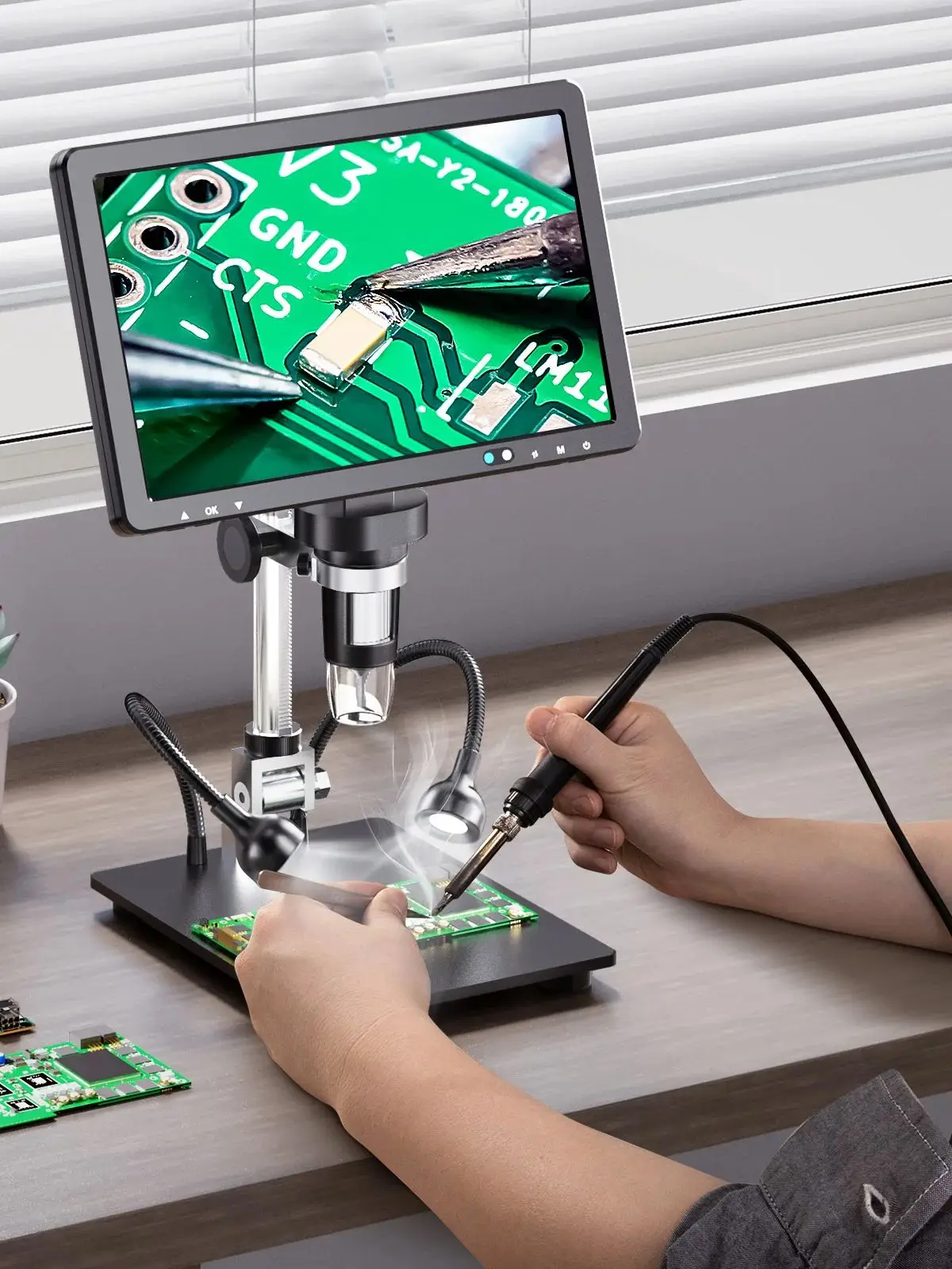 RIEVBCAU 10.1 ''HDMI digitale microscoop 2000X muntmicroscoop met 10 LED's 20 MP soldeermicroscoop voor elektronica, PCB, reparatie - afbeelding 2