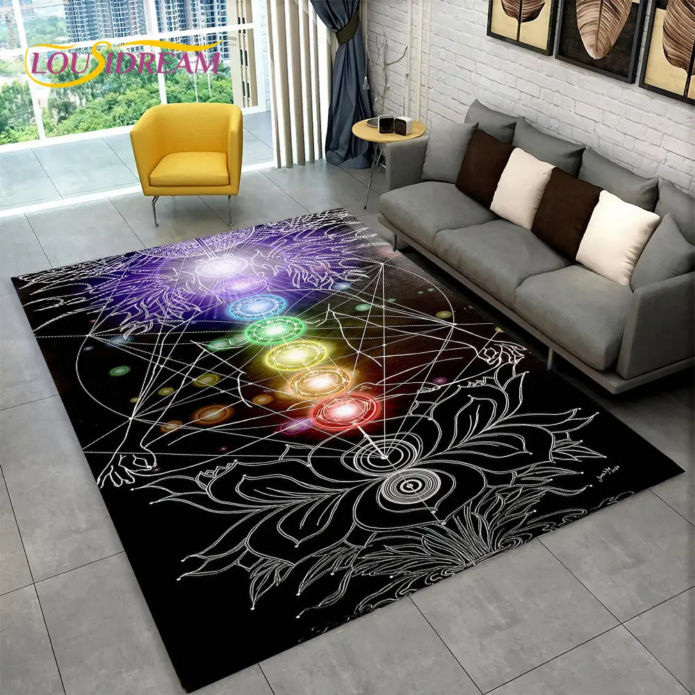 Rainbow 7 Chakra Mandala Bohemia Area Rug,Carpet Rug for Living Room Bedroom Sofa Doormat Decor,Yoga Soft Non-slip Floor Mat