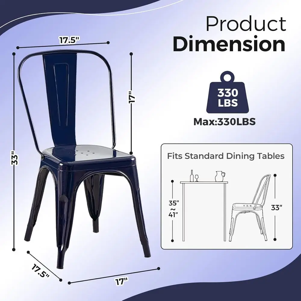 Metal Dining Chairs with Backrest, Stackable, k Blue, 6 Pack | Easy Assembly, Non-Slip eet, 330 lb acity, Kitchen, Restaurant, C