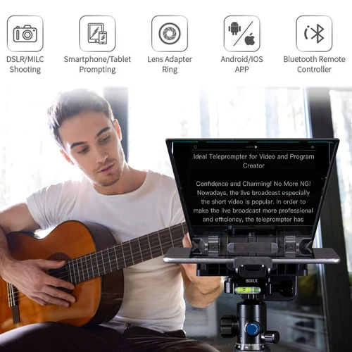 Imagen 2 del producto FEELWORLD-Teleprompter portátil TP2A de 8 pulgadas, compatible con cámara DSLR de menos de 8 pulgadas, Smartphone/tableta con control remoto