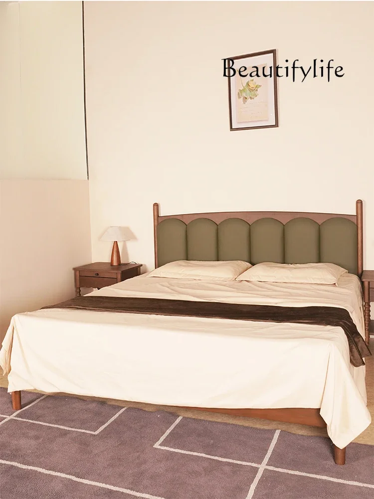 

muebles para hogar Walnut Full Solid Wood Bed Soft Bag Backrest Leather Bed 1.5 M 1.8 M American Bed