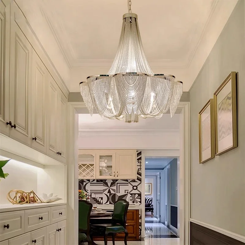 

Postmodern Silver/gold Chain Tassel Chandelier - Luxury Led Dimmable Lighting For Living Room Villa & Home Decoration