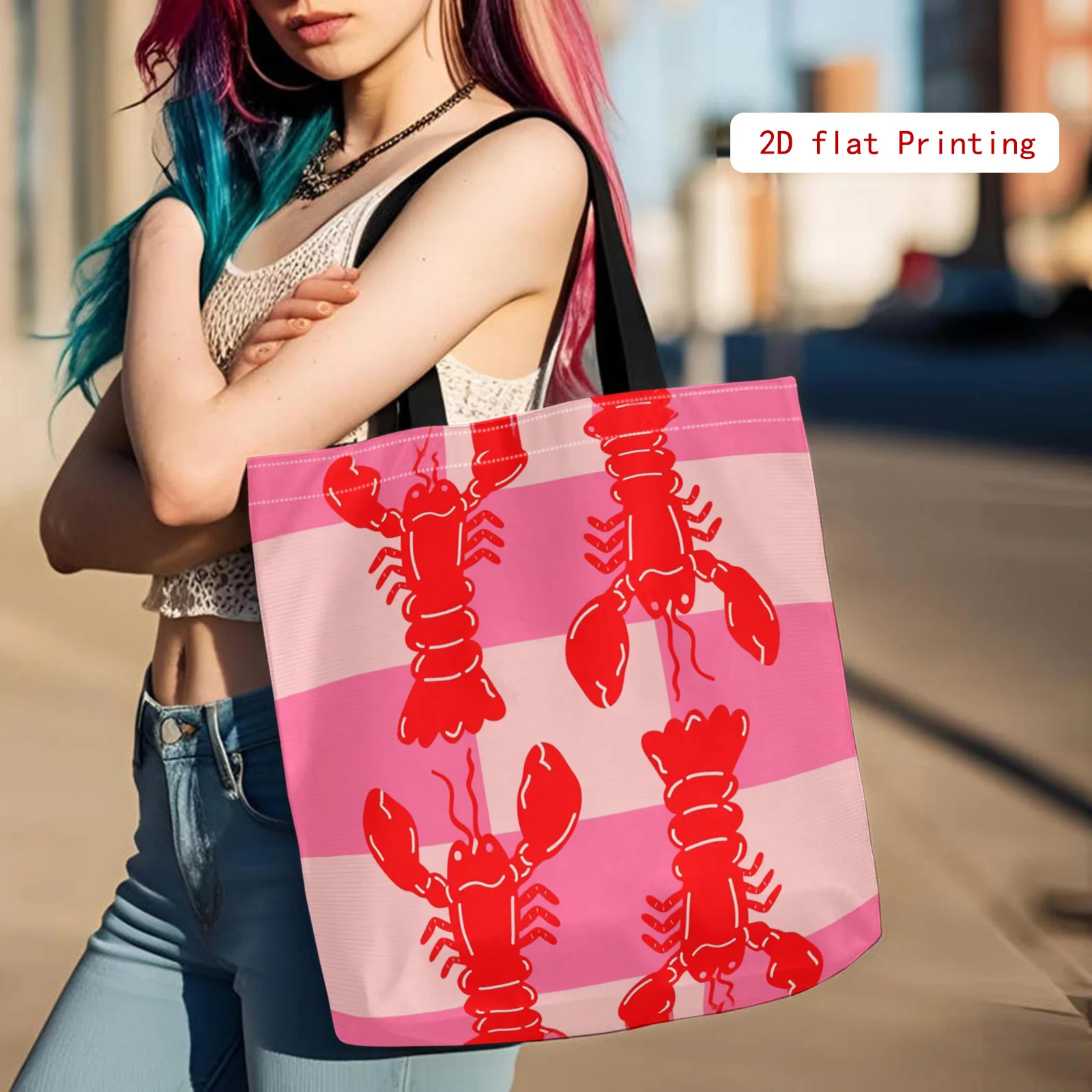 1pc 핑크 랍스터 2d 프린트 패션 숄더백, 경량 토 - Travel Accessories Gifts For Her 리뷰 및 가격