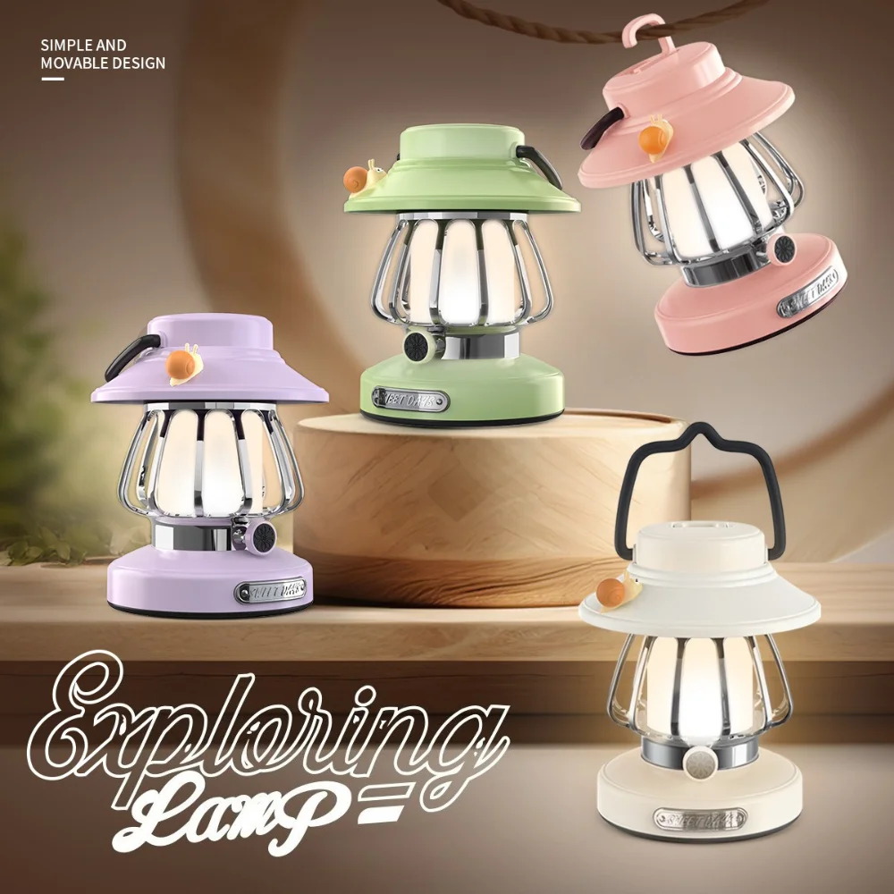 Retro Snail Shape Camping Night Light Rechargeable Portable Handheld Tent Lantern Outdoor Camping Hanging Atmosphere Lamp
