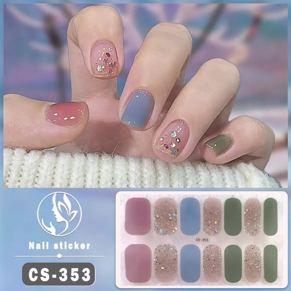 14Tips Foil Gel Nail Stickers Self-Adhesive Simple Gel Full Nail Wraps Glittering Nail Art Stickers DIY NAil Art Making