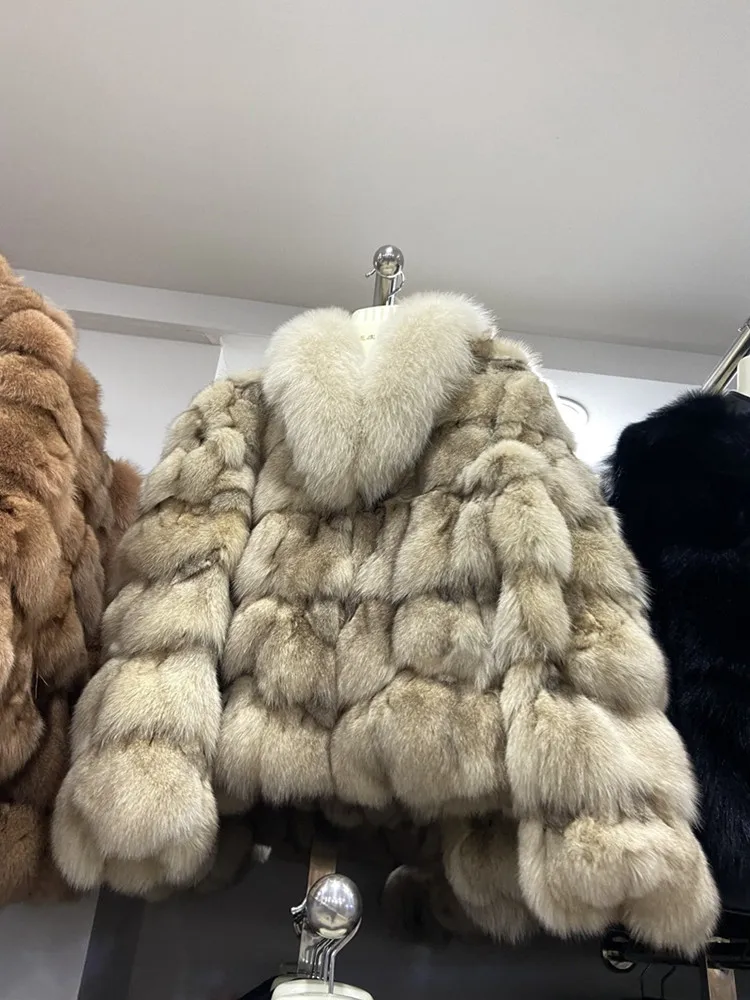 MENINA BONITA 2022 veste d'hiver femmes réel manteau de fourrure de renard col de fourrure de renard naturel vêtements d'extérieur épais manches chaudes mode Streetwear