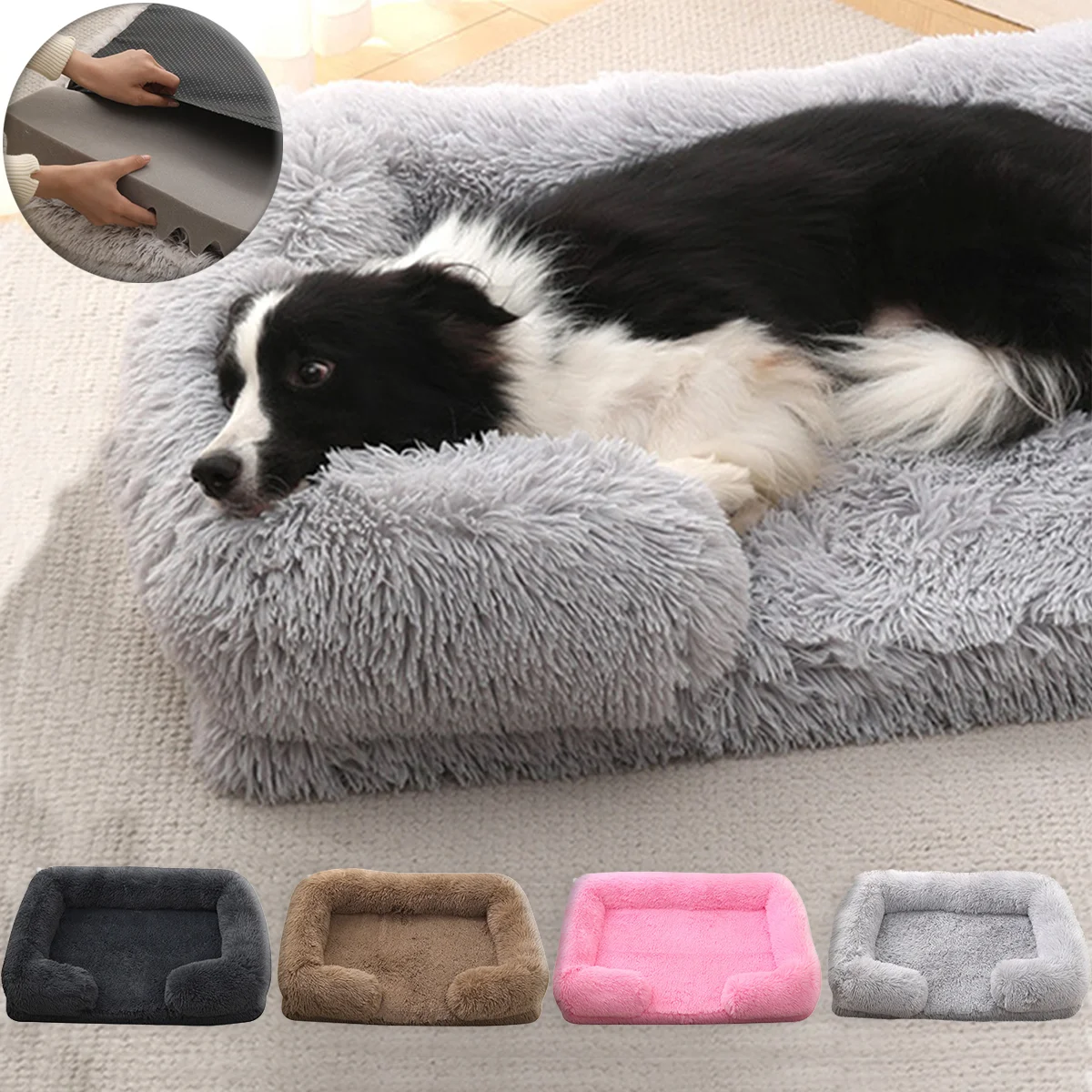 

Square Dog Bed Plush Pet Bed Winter Thickened Pad House for Dogs Bed Cat Sofa for Flyffy Dogs Sleeping Bed Sofa Removable Mat